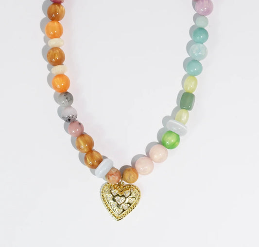 Rainbow gem heart necklace